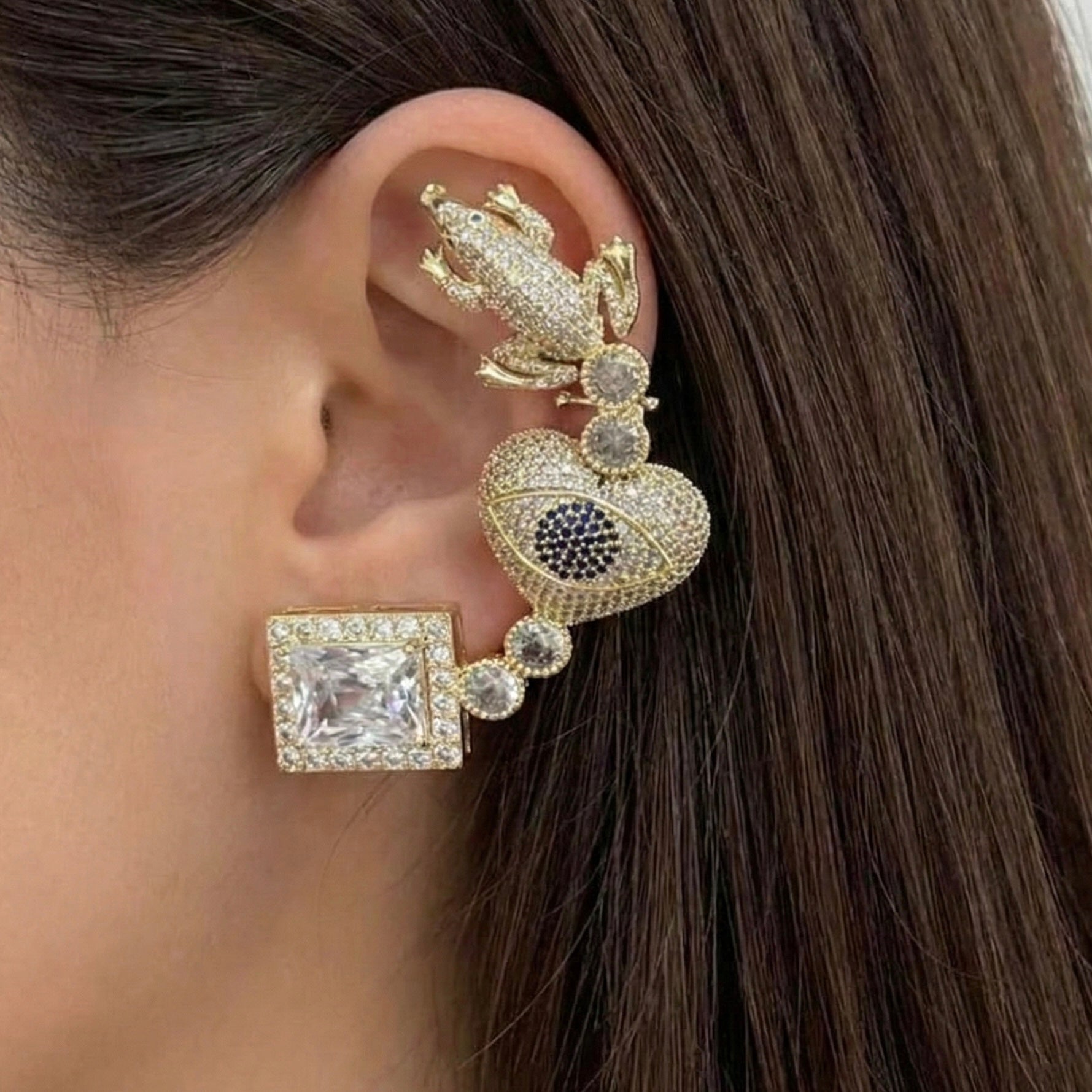 Kurbağa earcuff küpe (gold)